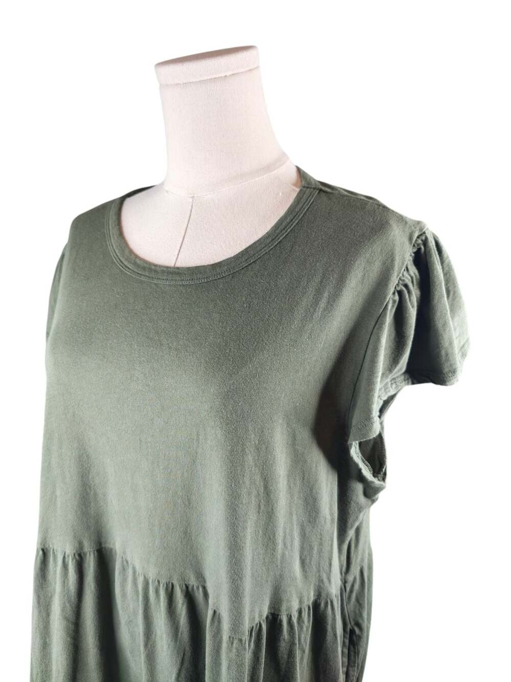 Time and Tru Olive Green Short Sleeve Tiered Knit Dress with Pockets Sz. XL - Picture 4 of 5